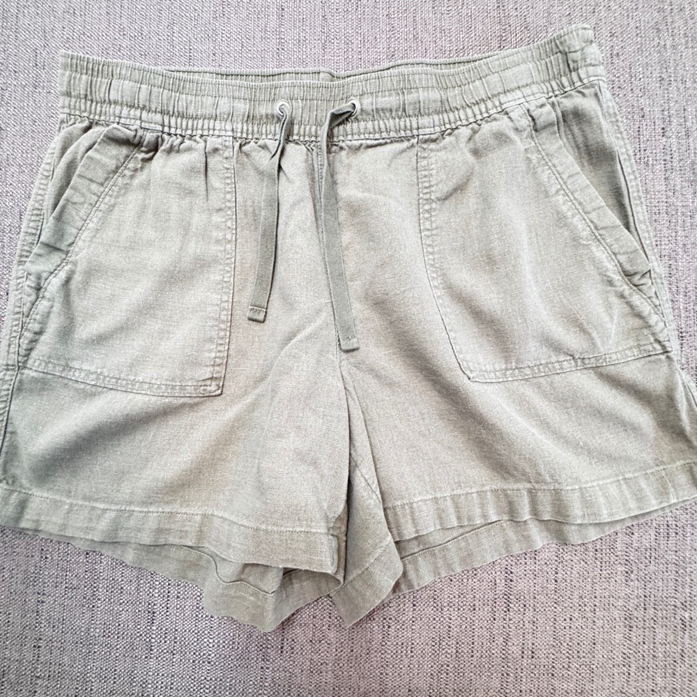 Nautica Womens Olive Green Linen Blend Drawstring Elastic Waist Shorts Large